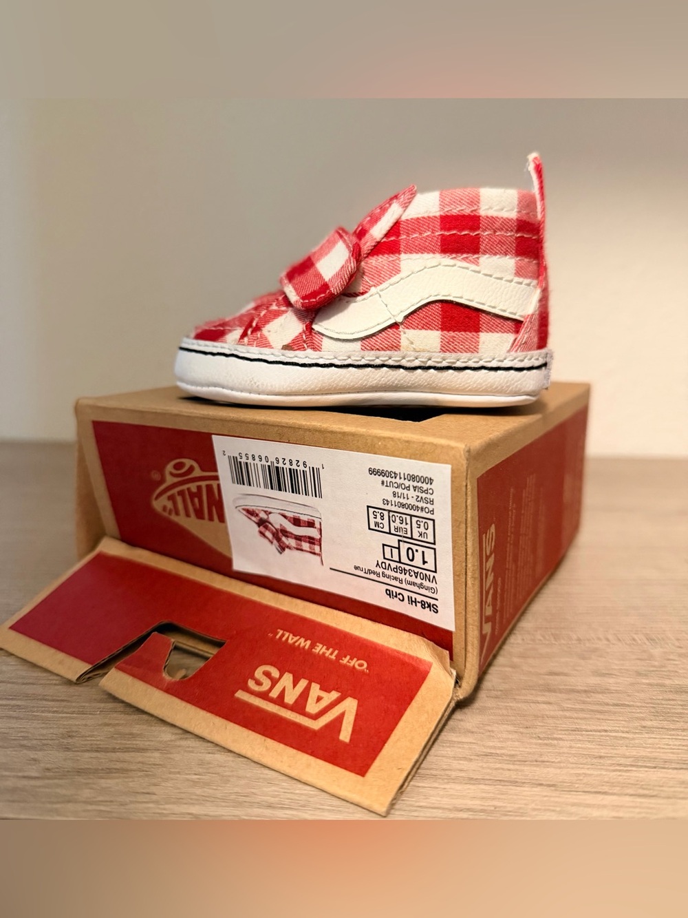 Vans Kids Red & White Gingham High-Top Walker